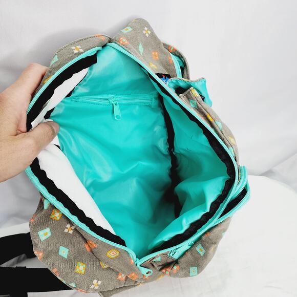 Kavu Gray & Teal Geometric Print Rope Sling Crossbody Bag Cotton Back Pack - Picture 14 of 16